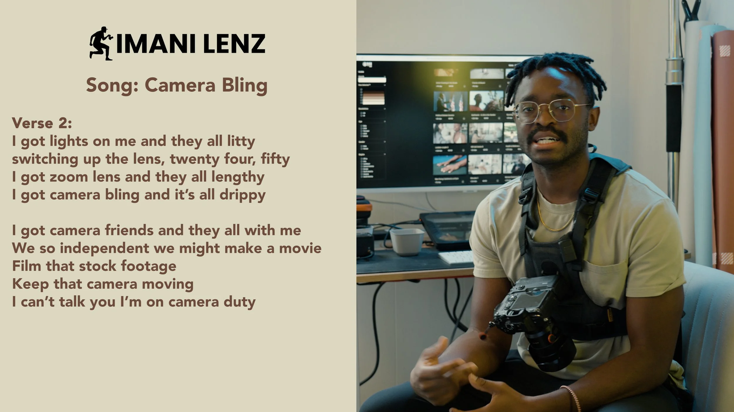Imani Lenz discussing verse two of his song Camera Bling during a lyrics breakdown video