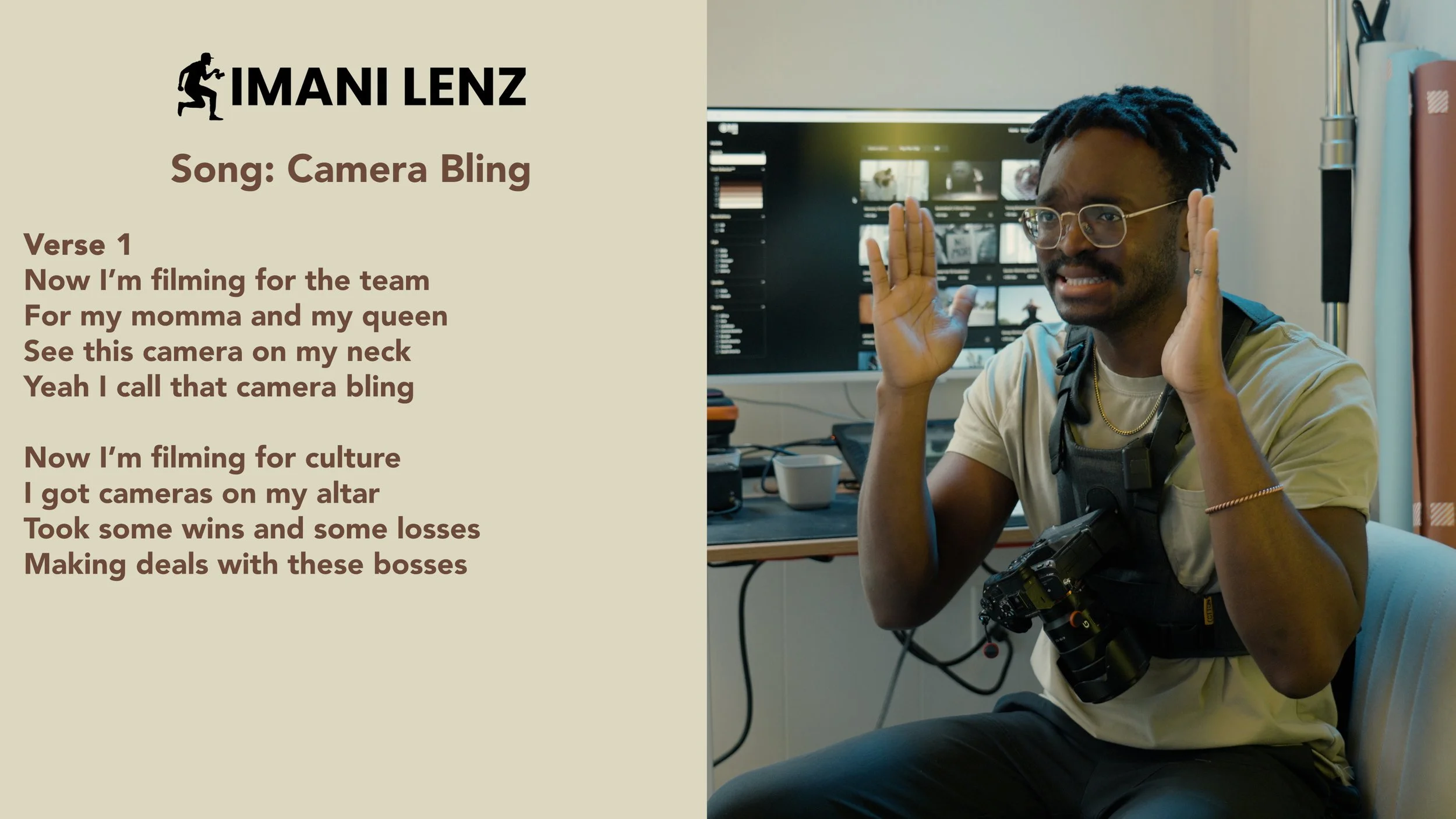 Imani Lenz explaining verse one of his song Camera Bling during a lyrics breakdown video