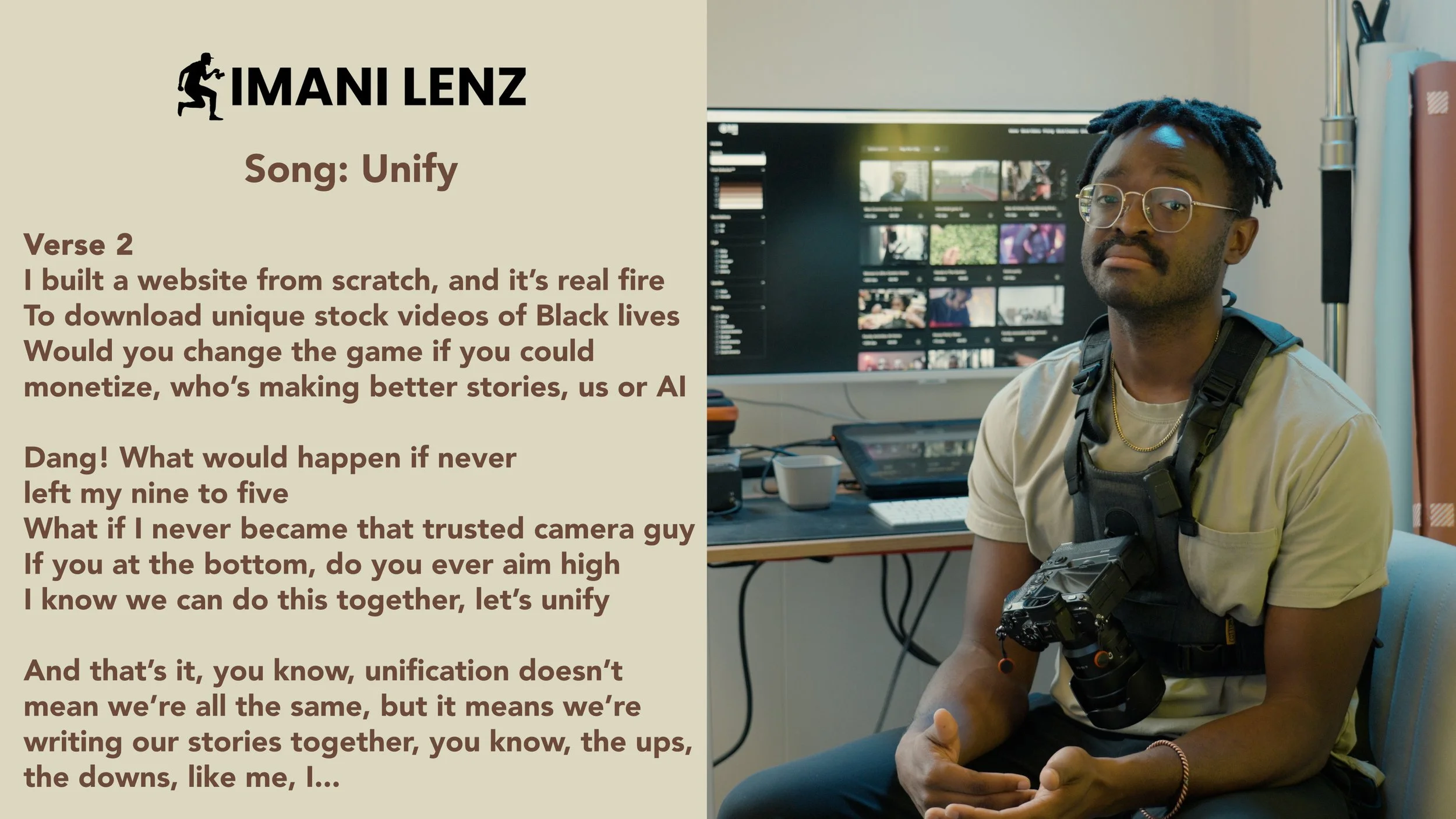 Imani Lenz explaining verse two of his song Unify during a lyrics breakdown video