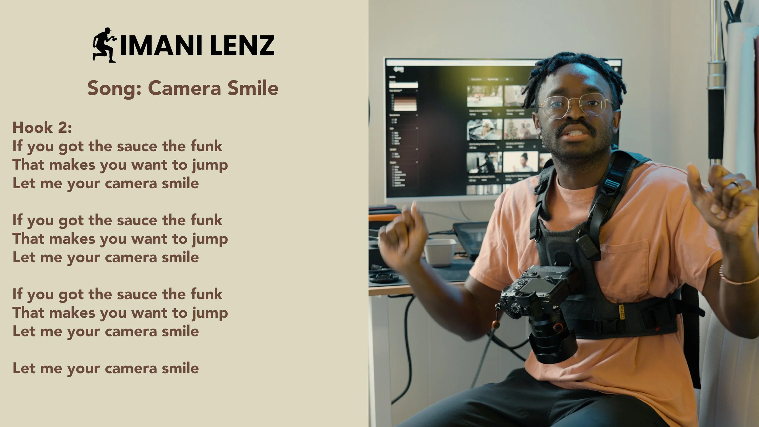 Imani Lenz dancing and moving with energy while breaking down the second hook of Camera Smile