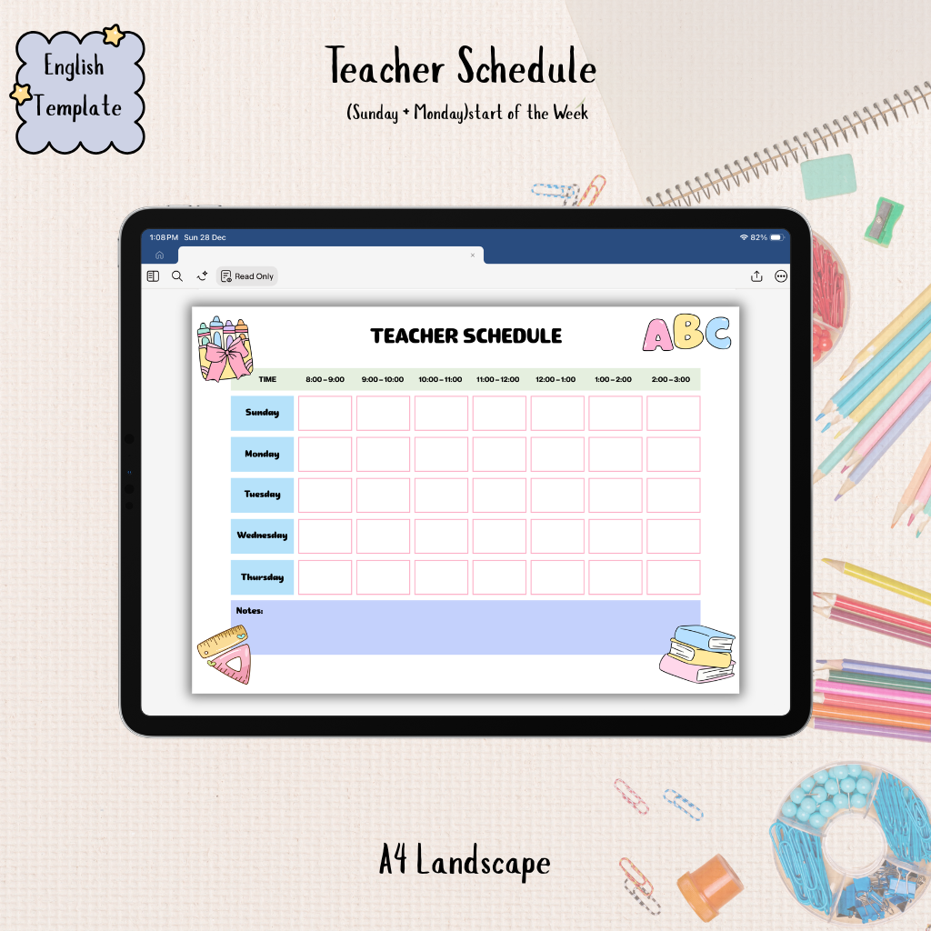 📅Teacher Schedule| A4 Landscape