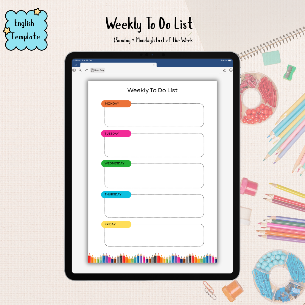 Weekly To Do List | Digital & Printable A4 Template