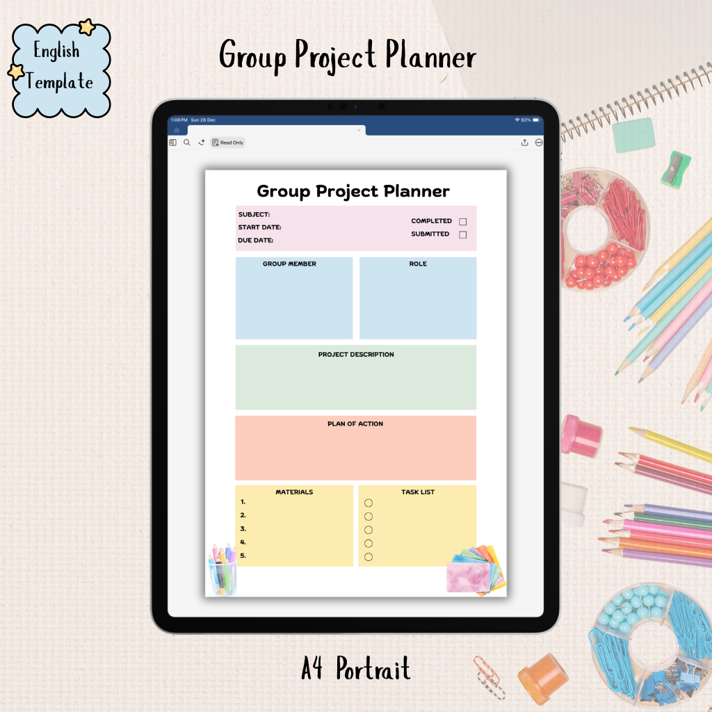 Group Project Planner | A4 Digital & Printable Template
