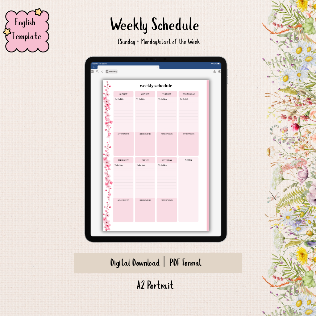 Weekly Schedule Template | A2