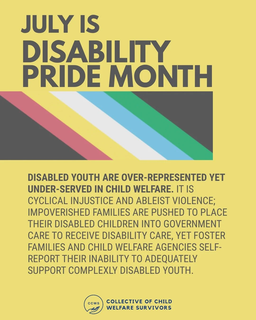 July is Disability Pride Month. The Disabled Pride Flag colours represent: 

🖤 Mourning for victims of ableist violence and abuse 
❤️ Physical disabilities 
💛 Neurodivergence 
🤍 Invisible and undiagnosed disabilities 
💙 Psychiatric disabilities 
