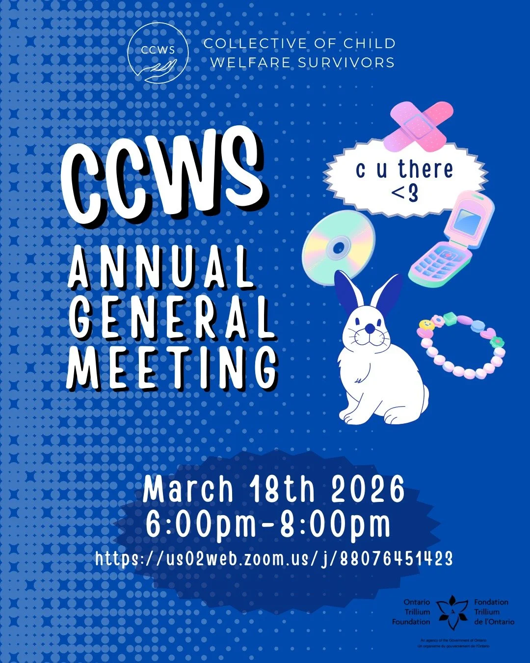 📣ONE WEEK AWAY! Make sure it's in your calendar and share share share this poster so we can reach community new and old. 

Join us for the 2026 CCWS Annual General Meeting!

🗓 Wednesday, March 18, 2026
⏰ 6:00&ndash;8:00 pm
💻 Online via Zoom

https