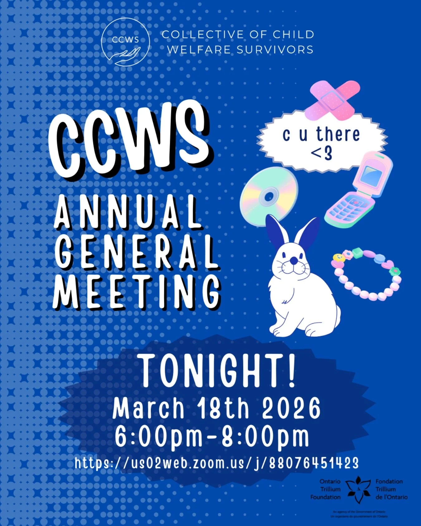📣 TONIGHT! 6-8 PM 📣

CCWS invites you to the Annual General Meeting (AGM)

📆 TONIGHT - March 18, 2026
⏰ 6:00-8:00 PM EST
💻 Online via zoom

🔗 https://us02web.zoom.us/j/88076451423

We will be sharing the amazing work done over the past year, rev