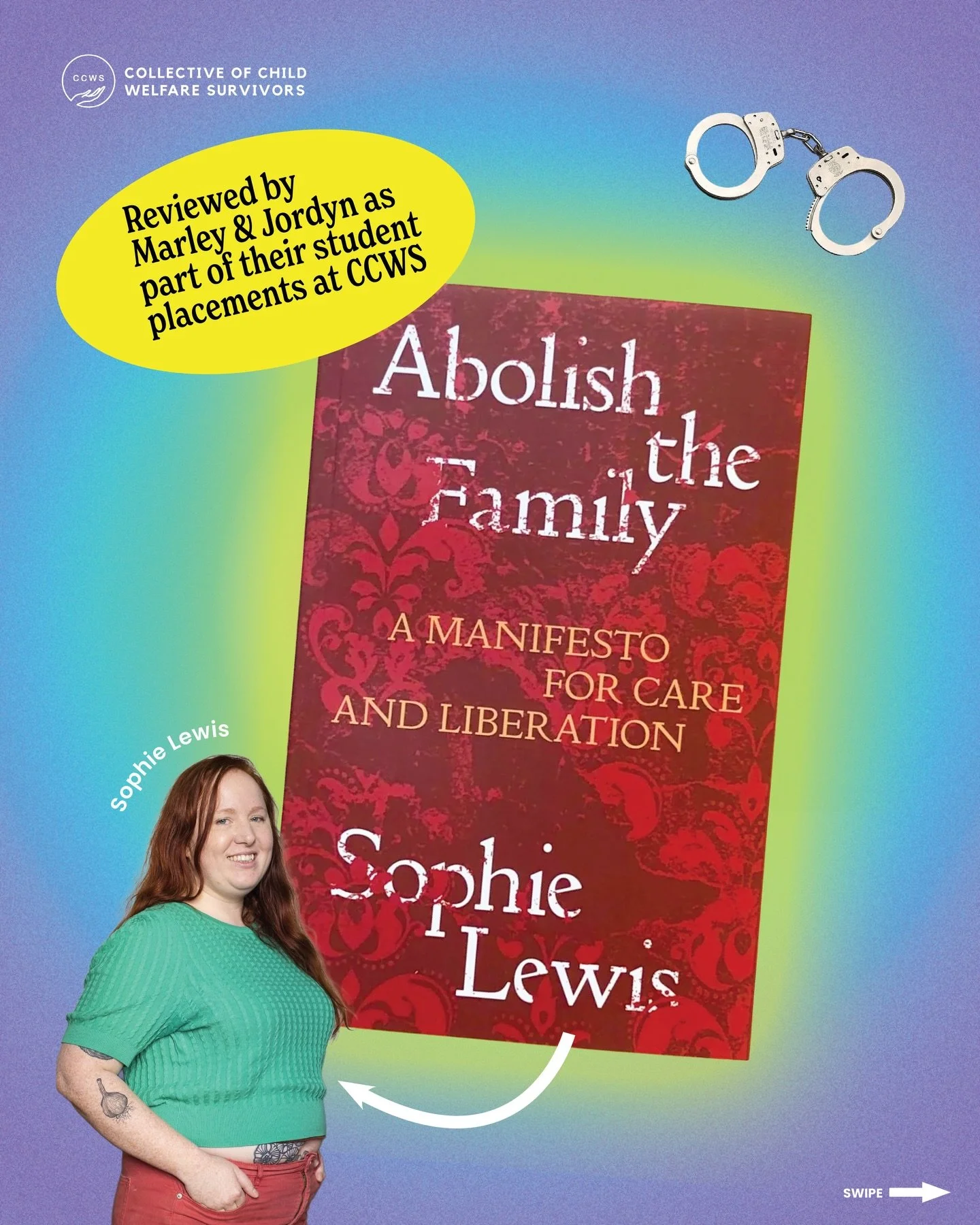 Social work students Marley &amp; Jordyn walk us through their thoughts, reflections, and criticisms of Sophie Lewis&rsquo;s (@reproutopia) book ABOLISH THE FAMILY. This post was made as a final project for their student placements at CCWS. 

About t