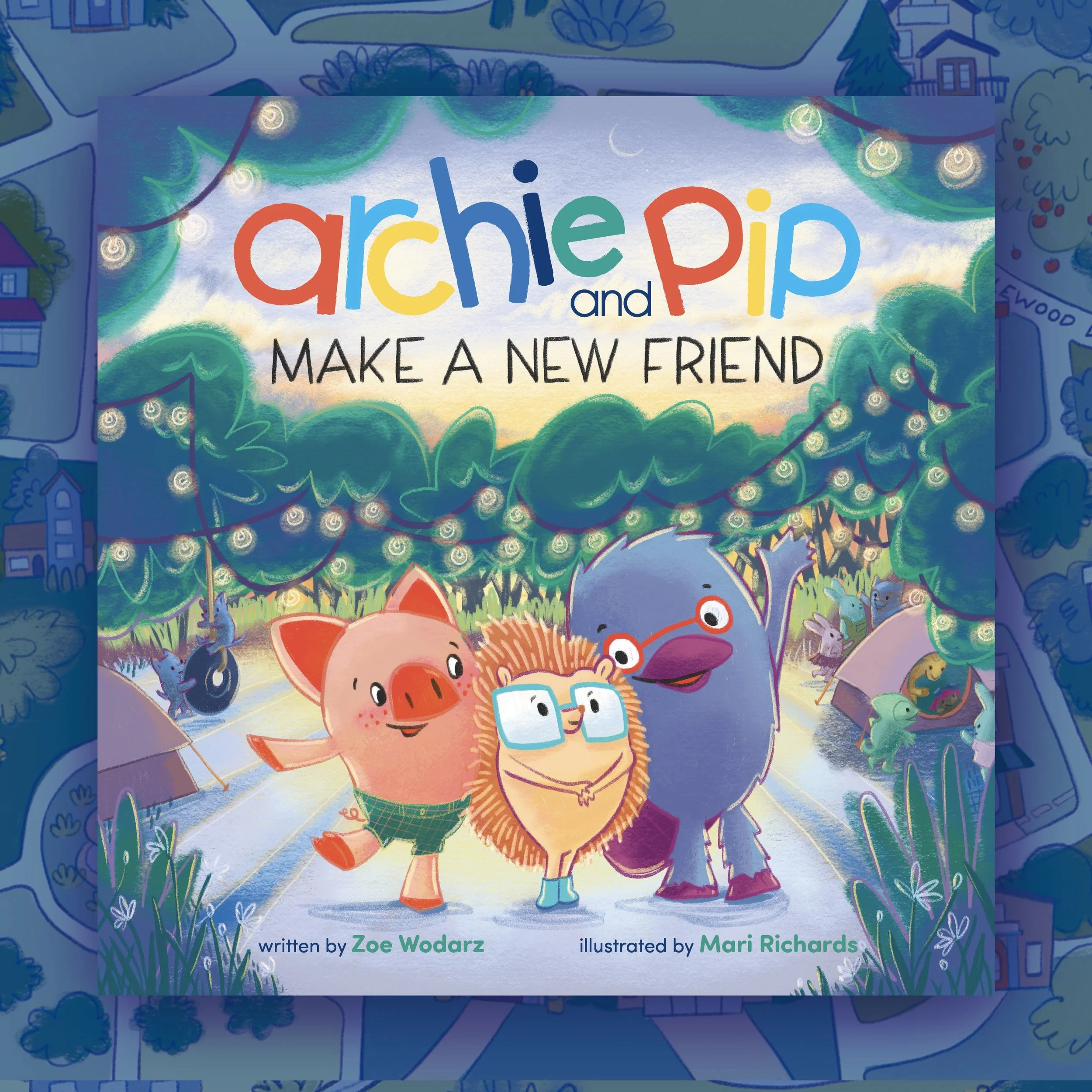 Archie and Pip Make A New Friend picture book with illustration by author-illustrator Mari Richards