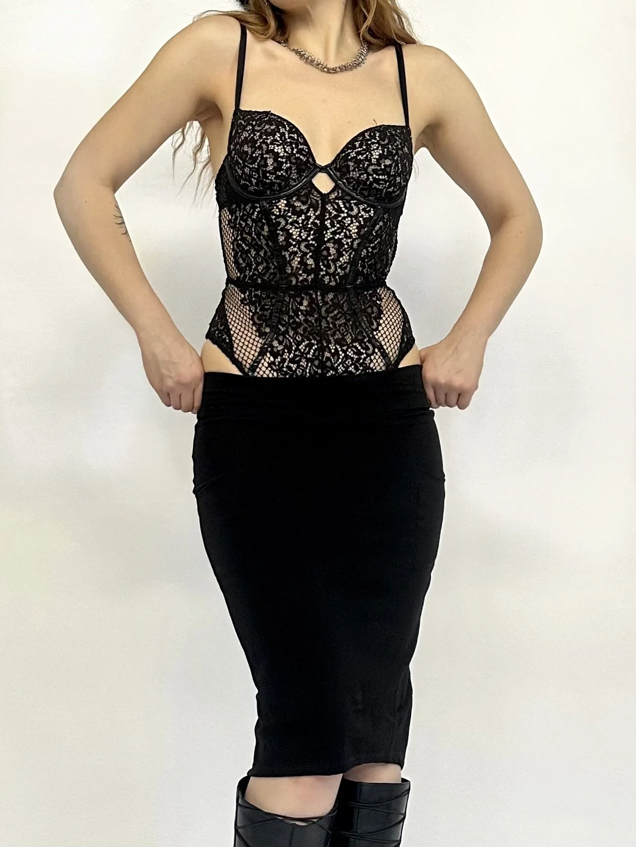 Victoria's Secret Black Lace Open Back Bodysuit