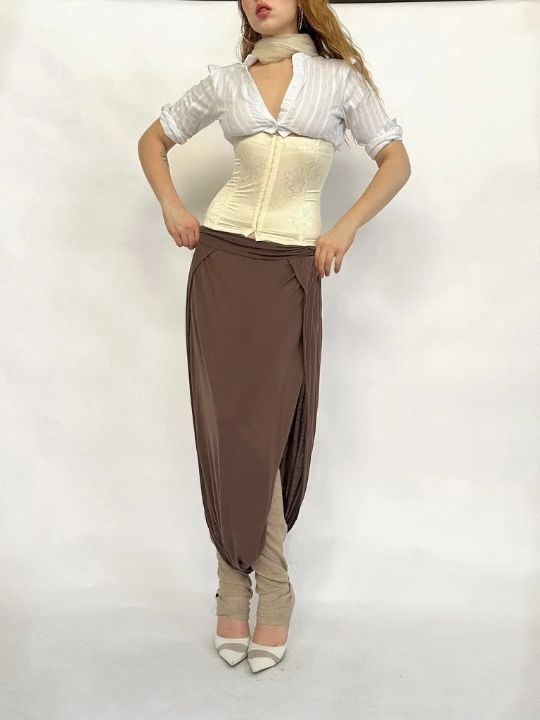 Brocade Floral Print Ivory Waist Corset