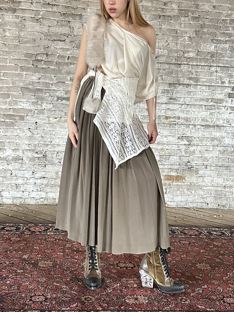 Vintage Olive Silk Maxi Skirt