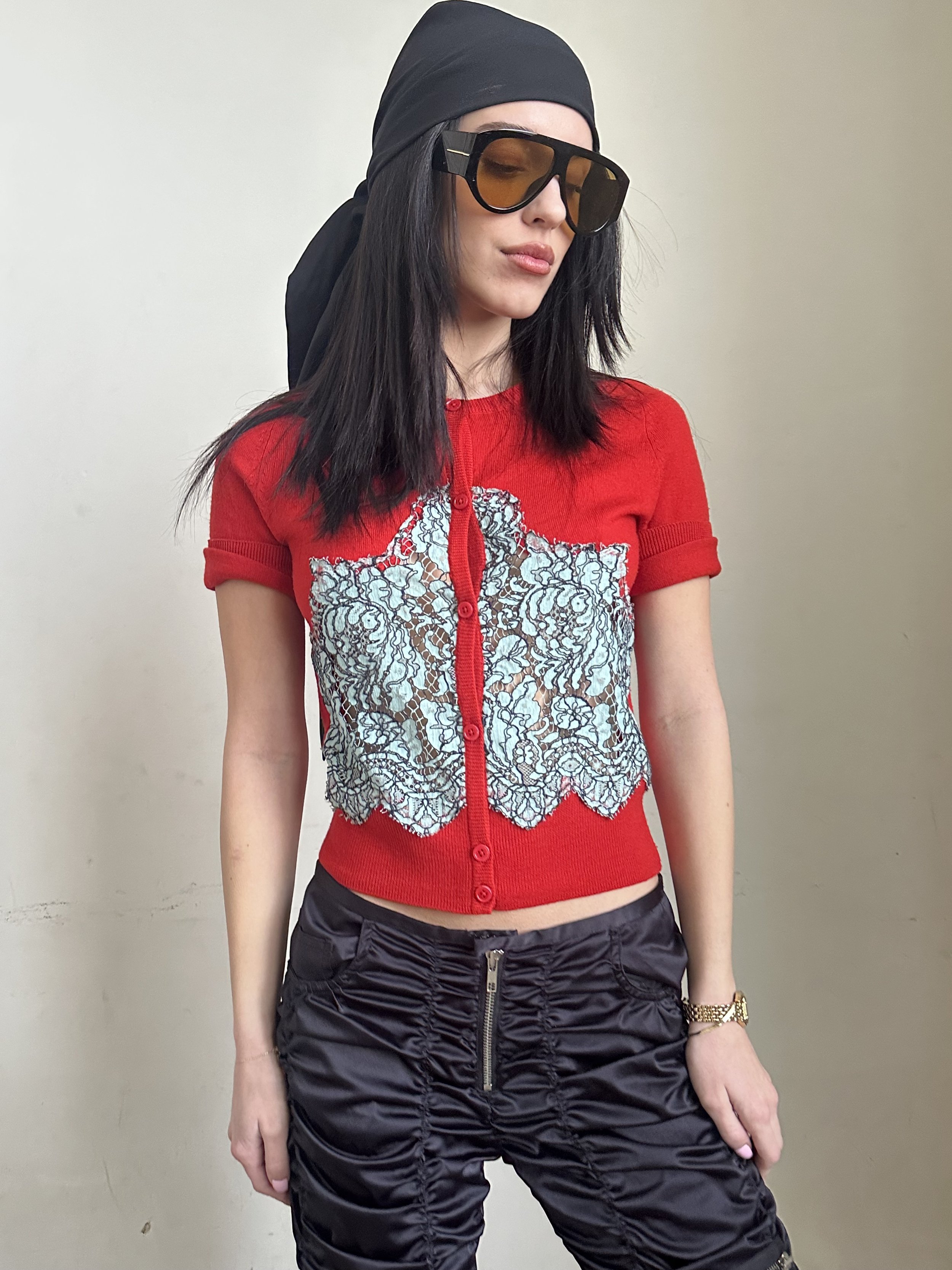 Carven Wool Red Short Sleeve Sweater Top