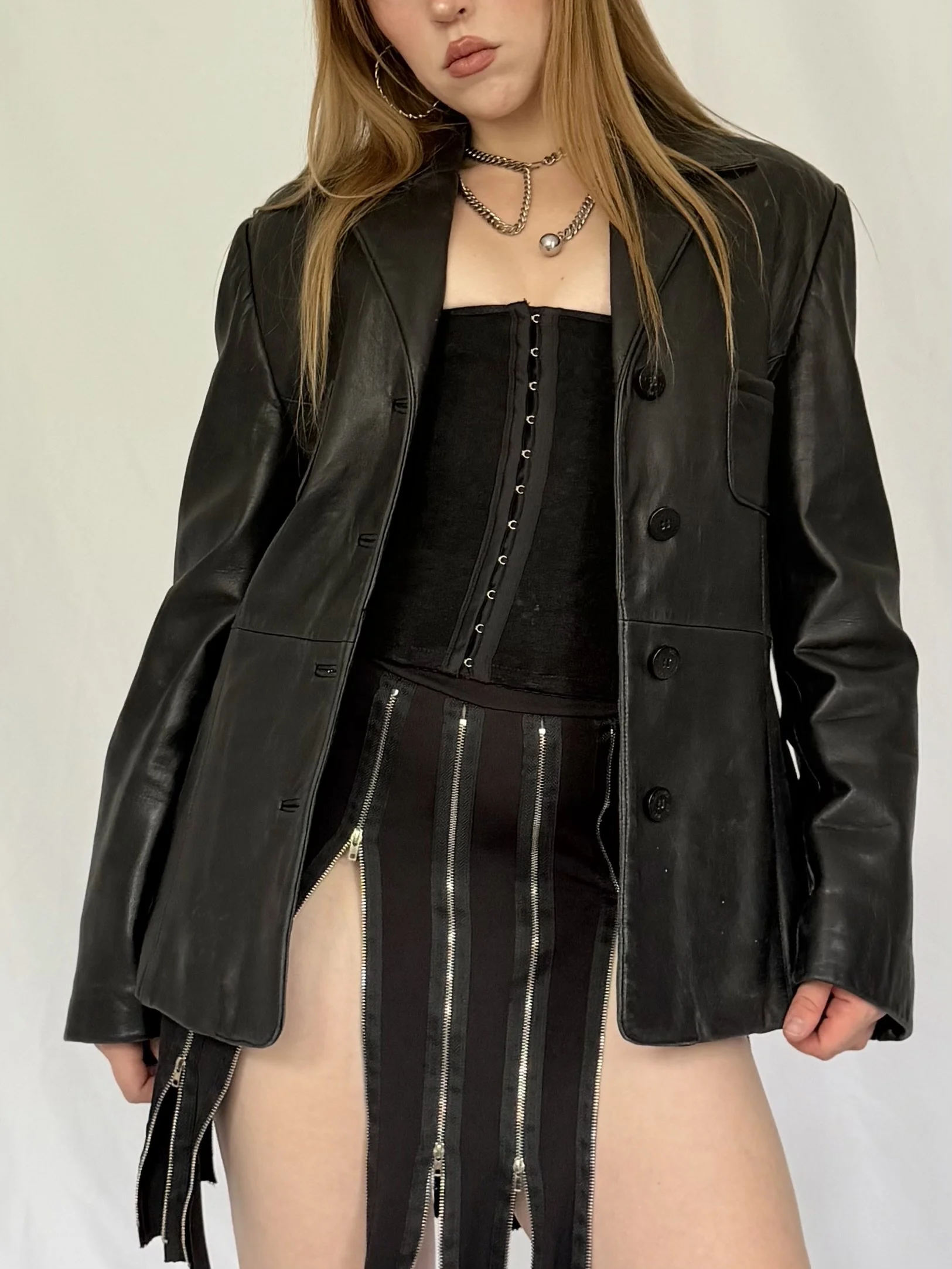 Vintage Button Up Leather Jacket