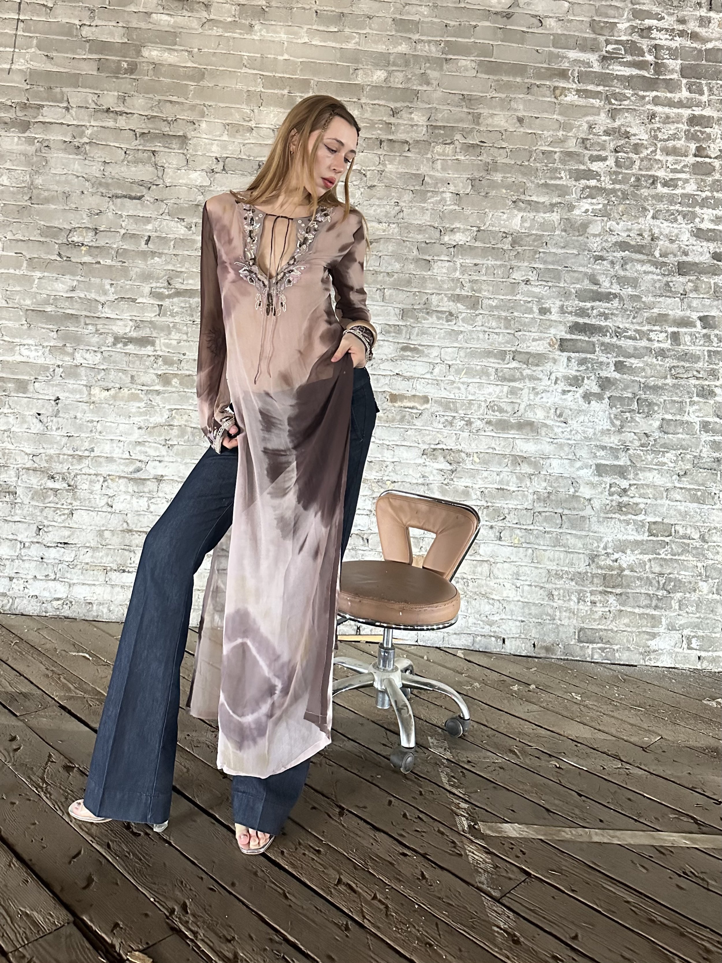 AllSaints Silk Tie Dye Sheer Maxi Dress
