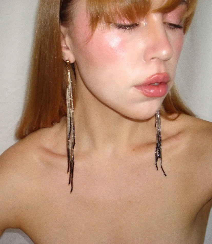 LONG BEADED FRINGE OMBRÉ STATEMENT EARRINGS