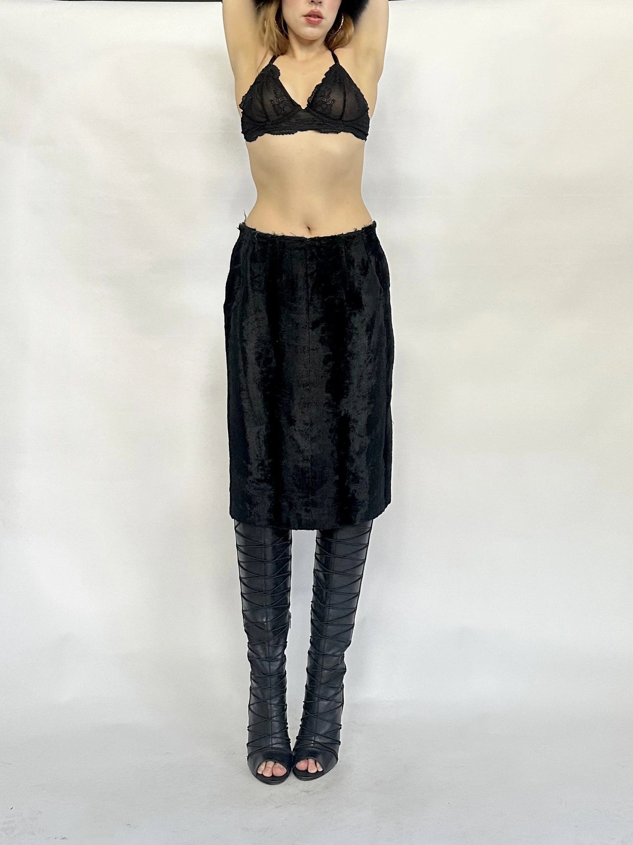 Vintage Raw Hem Fur Midi Skirt