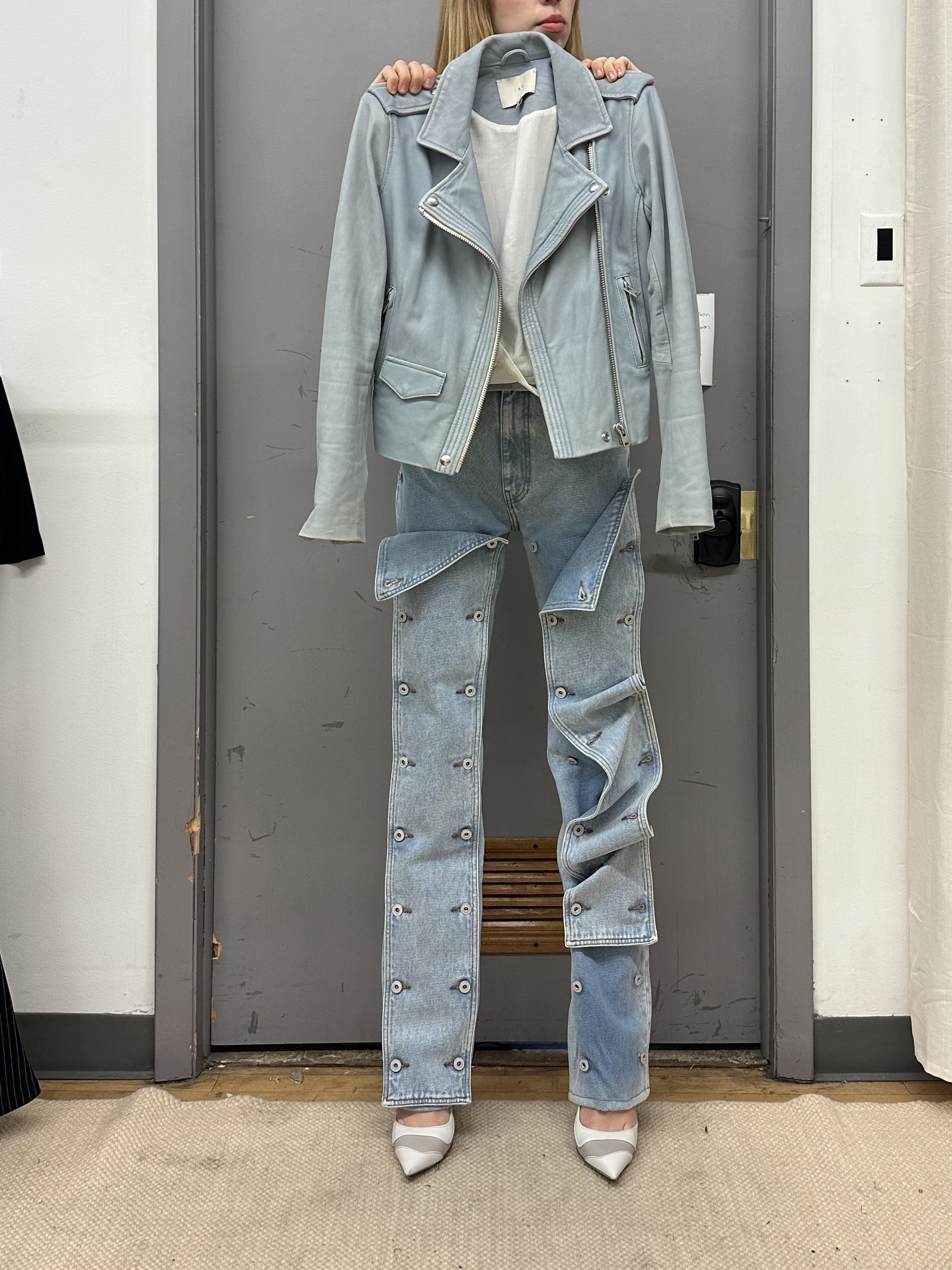 IRO Leather Baby Blue Moto Jacket