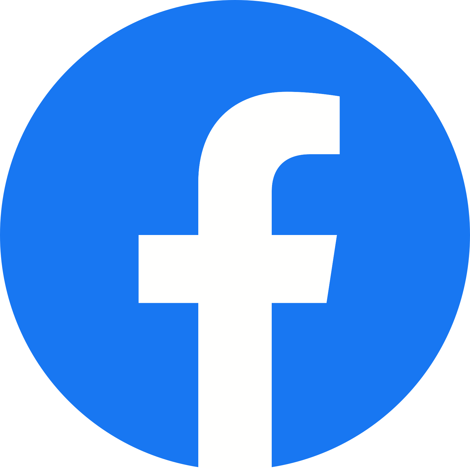 Facebook logo with a white lowercase 'f' on a blue circular background.