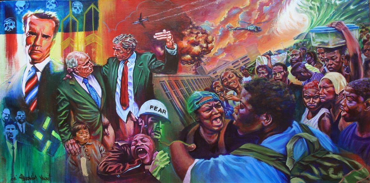 Prison Planet -
acrylic, mixed media, collage on 24" x 36" gallery canvas
Published by YRB Magazine