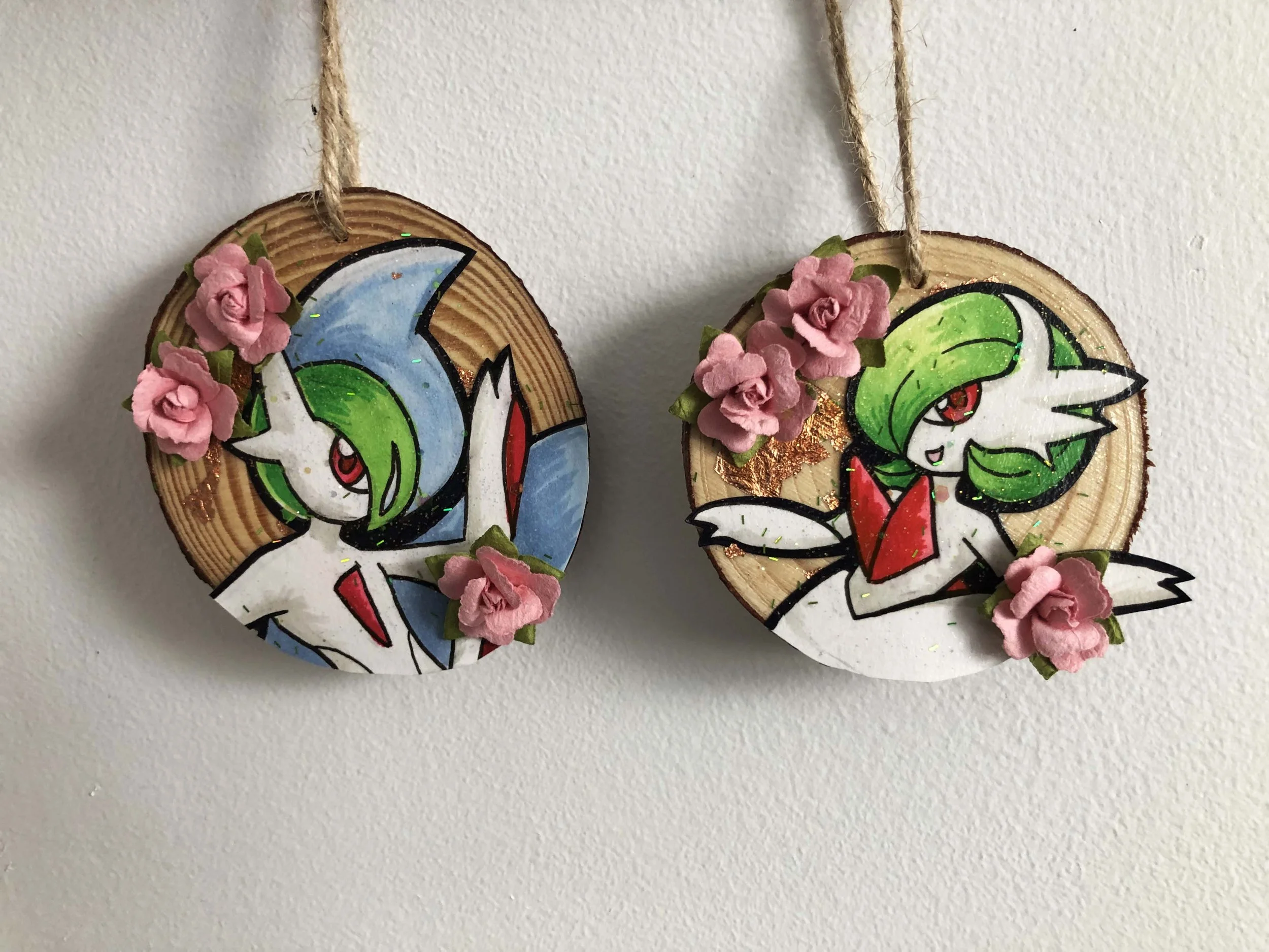Mega Gardevoir and Gallade "Pokemon" Inspired Wooden Christmas Ornament