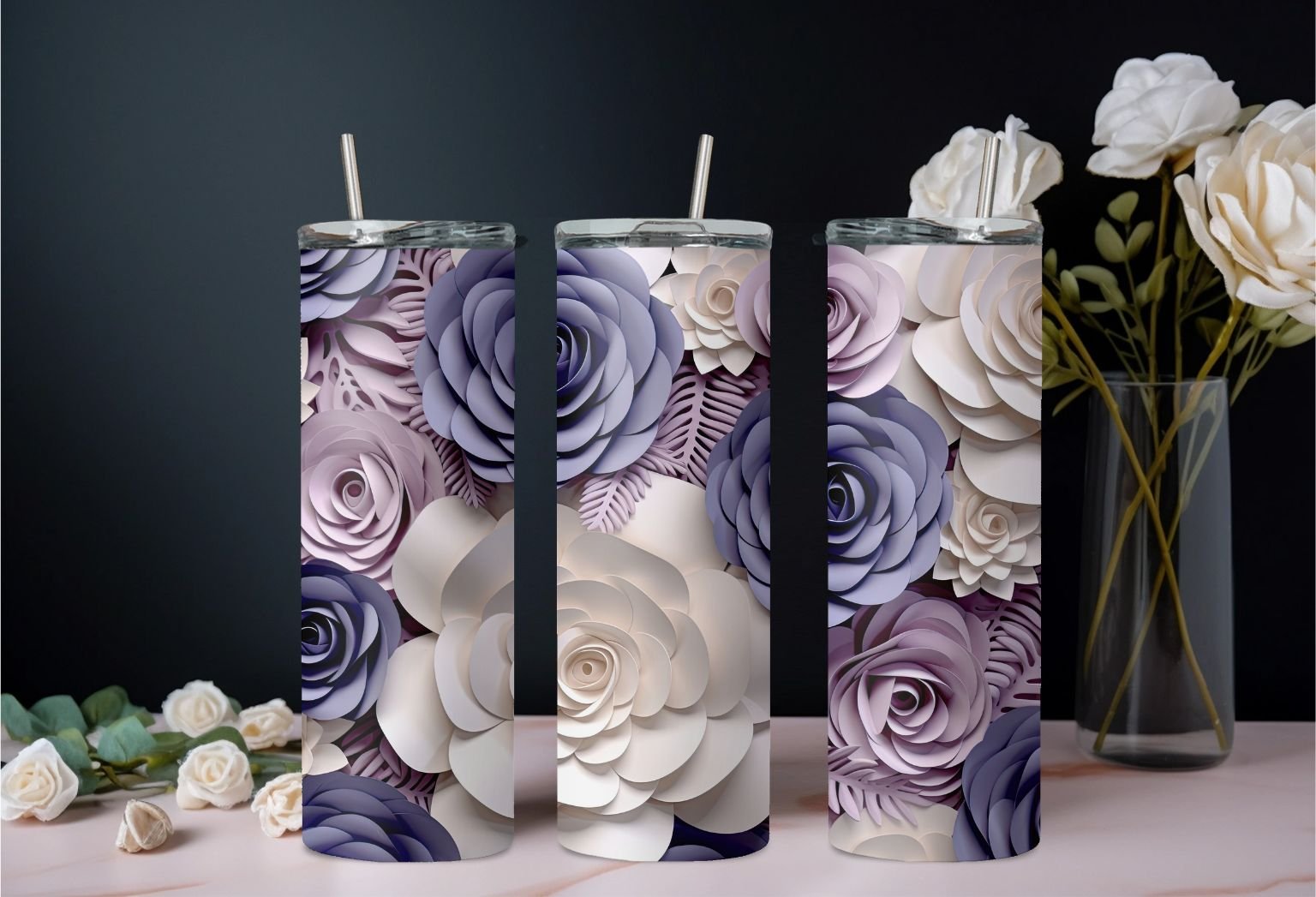 Sublimated Floral Tumbler – 20oz Skinny Straight Insulated Cup with Botanical Designs
