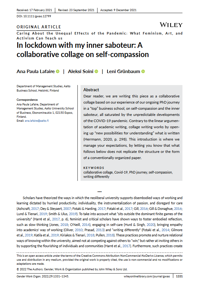 In lockdown with my inner saboteur: A collaborative collage on self-compassion