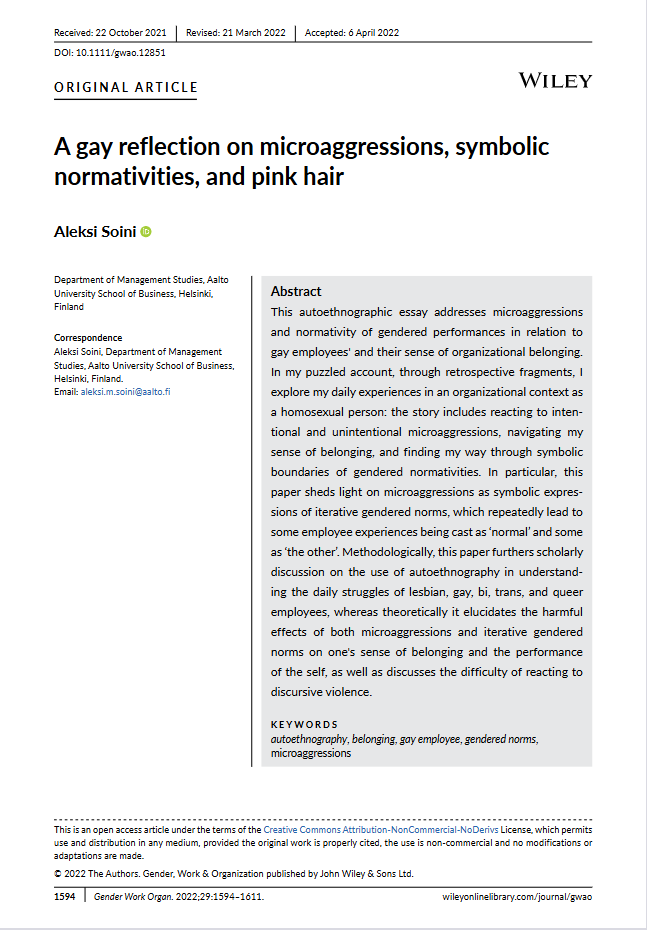 A gay reflection on microaggressions, symbolic normativities, and pink hair