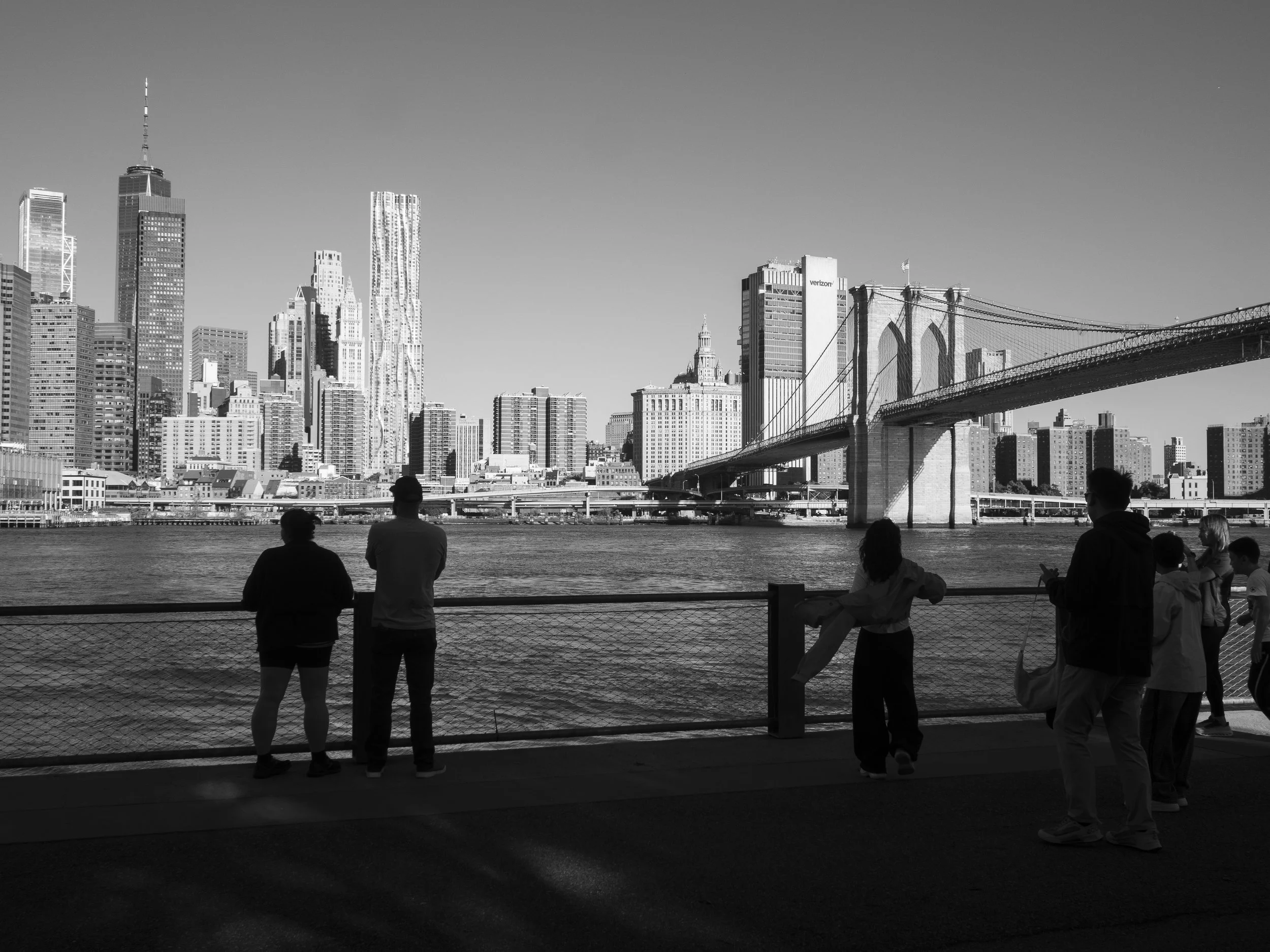 In front of the Brooklyn Bridge, Brooklyn.