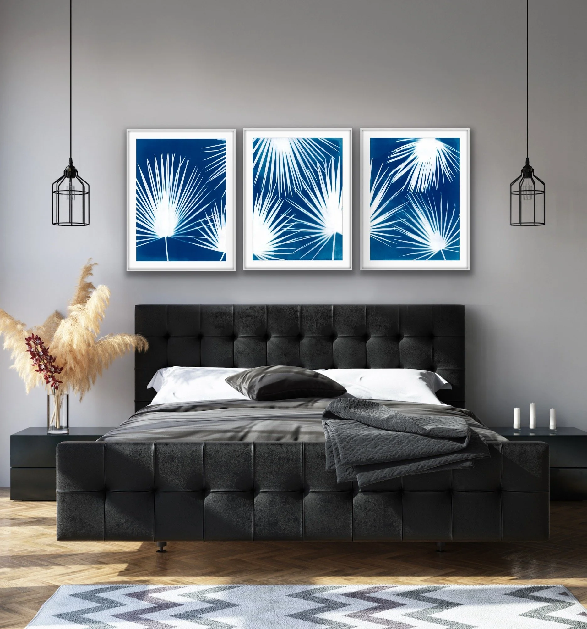 Paradise Triptych, One-of-a-kind Original, Framed, 80''x34''