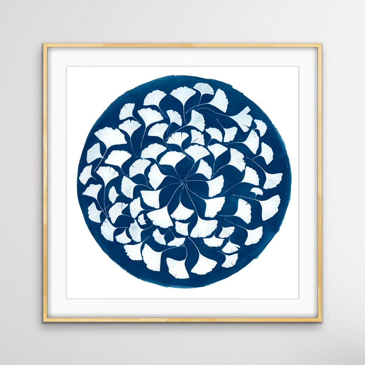 Clarity - Created with ginkgo leaves — their sharp, defined edges like moments of sudden understanding — Clarity holds the stillness that comes after the storm. Negative emotions pass like clouds, but the wide-open sky remains. Size 26''x26'', sold a