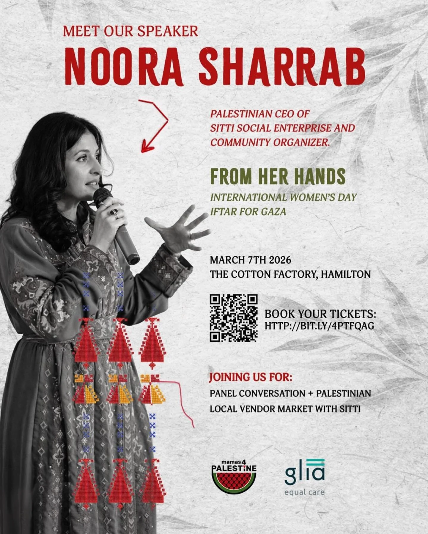 We&rsquo;re excited to announce another one of our power house panel speakers - Noora Sharrab.

She is the Palestinian CEO of Sitti Social Enterprise and an important community organizer in the GTA. Noora will be joining the conversation with our oth