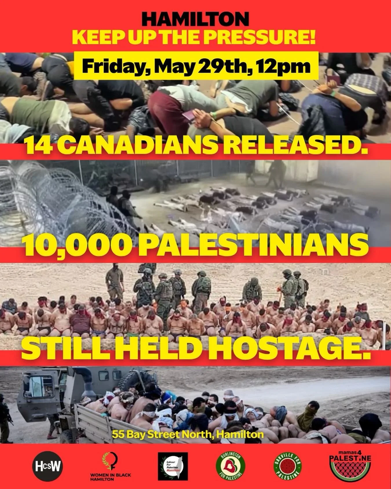 ⛵️ Our comrades are home from the flotilla but more than 10,000 Palestinian hostages are still inside the apartheid system&rsquo;s prisons 

Join us this Friday to keep the attention on Palestine

📆Friday, noon
📍55 Bay Street North, Hamilton

DEMAN