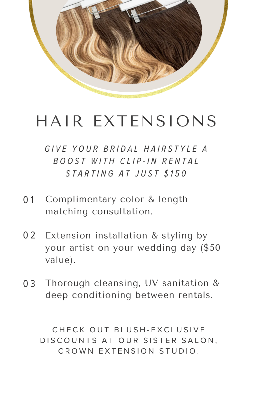 Promotion for hair extensions services, showing a graphic of different hair color swatches and text explaining the offer.