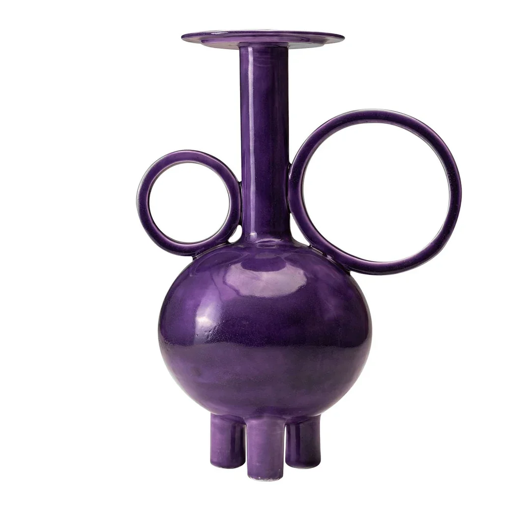 purple ceramic vase linear whimisical