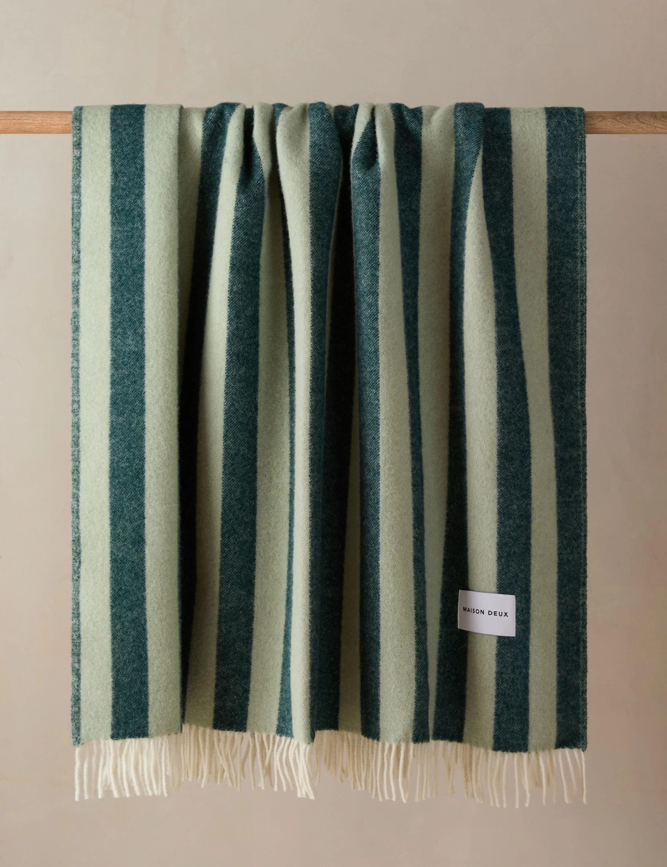 wool green stripe throw blanket
