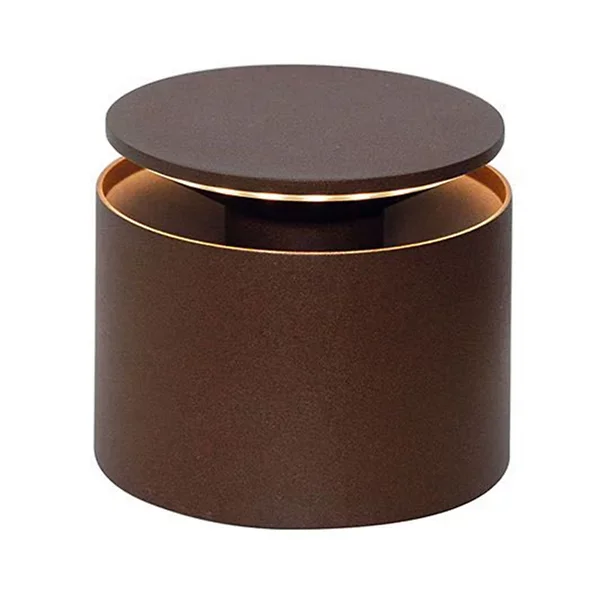 A brown cylindrical pop-up cordless table light