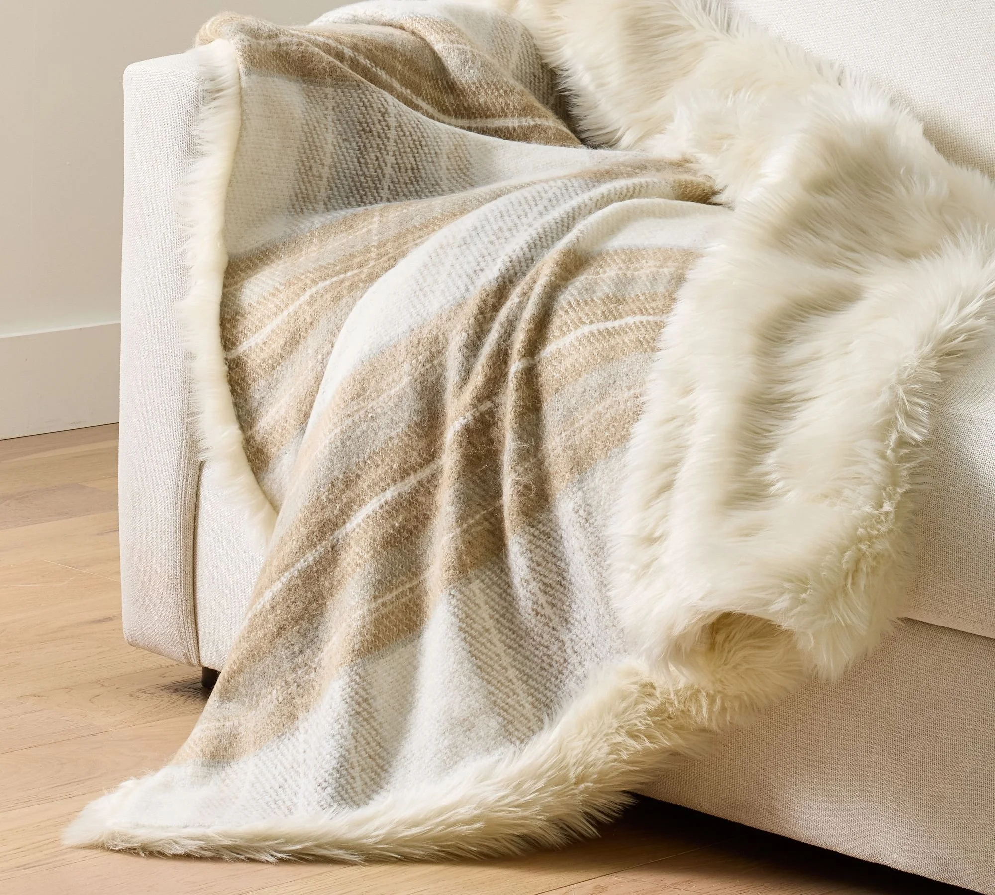 faux fur blanket light beige