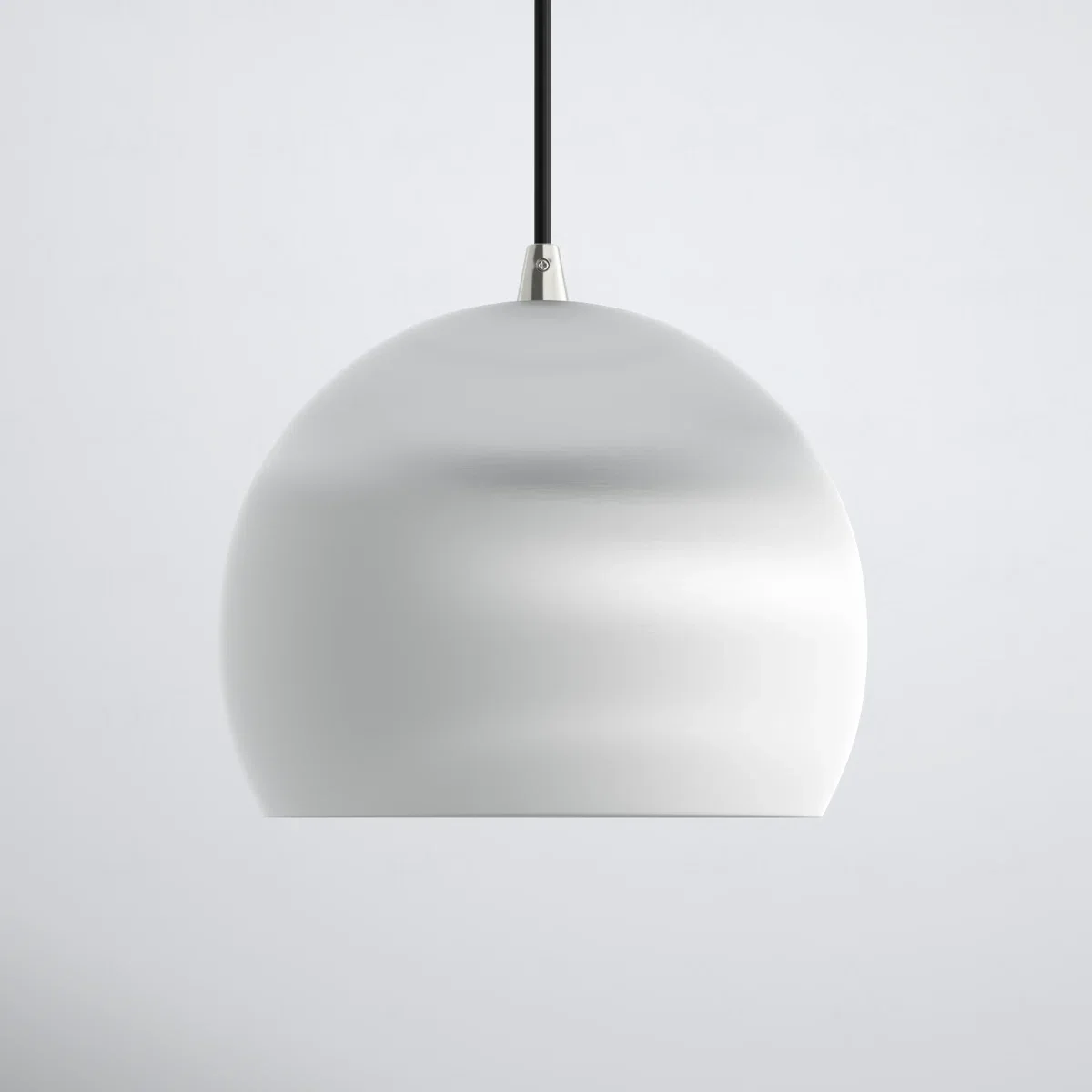 Minimalist white hanging pendant lamp with a simple round design against a plain background.