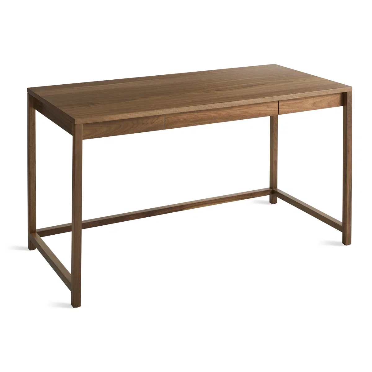 A wooden table with a rectangular top and four straight legs, isolated on a white background.
