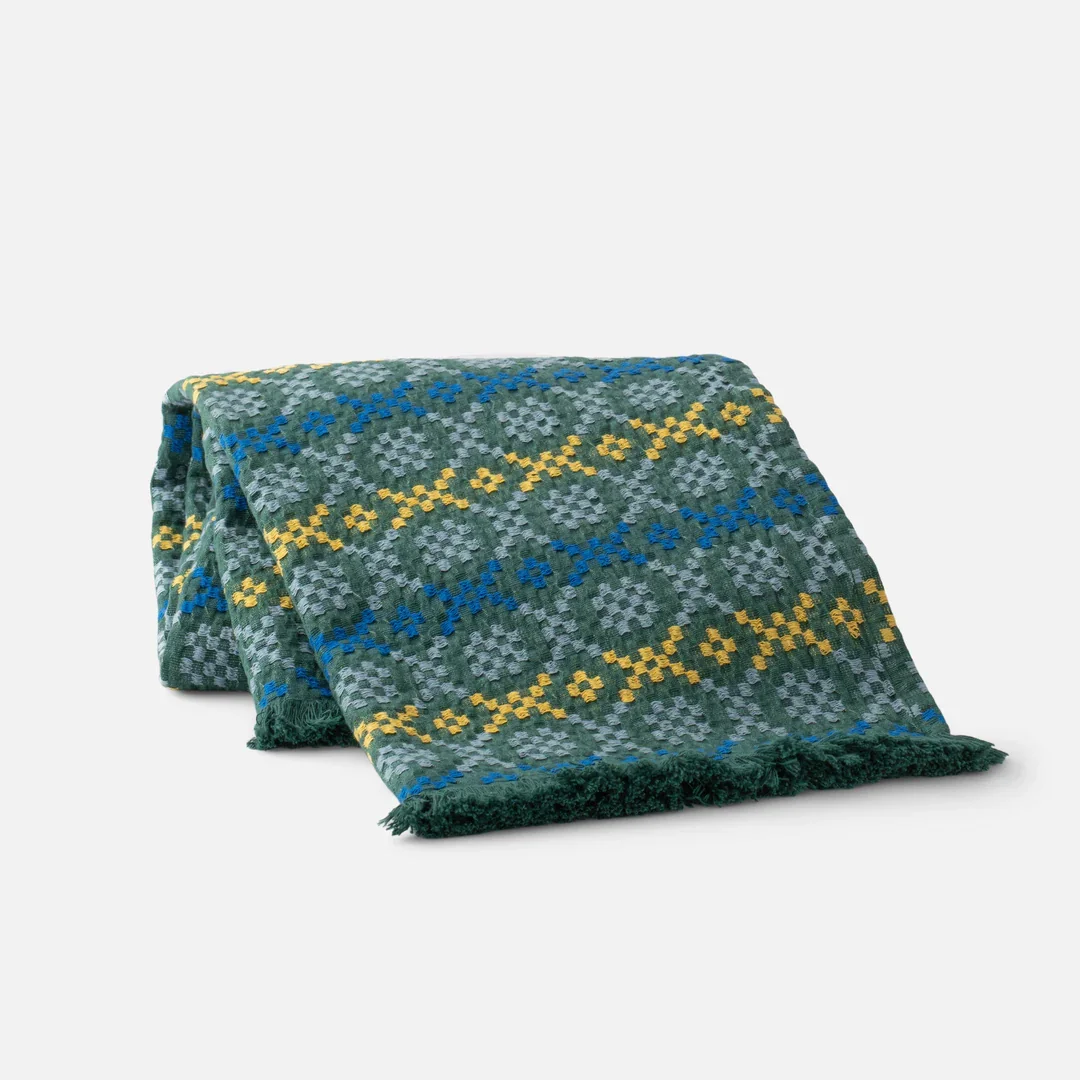 cotton throw blue green yellow knit