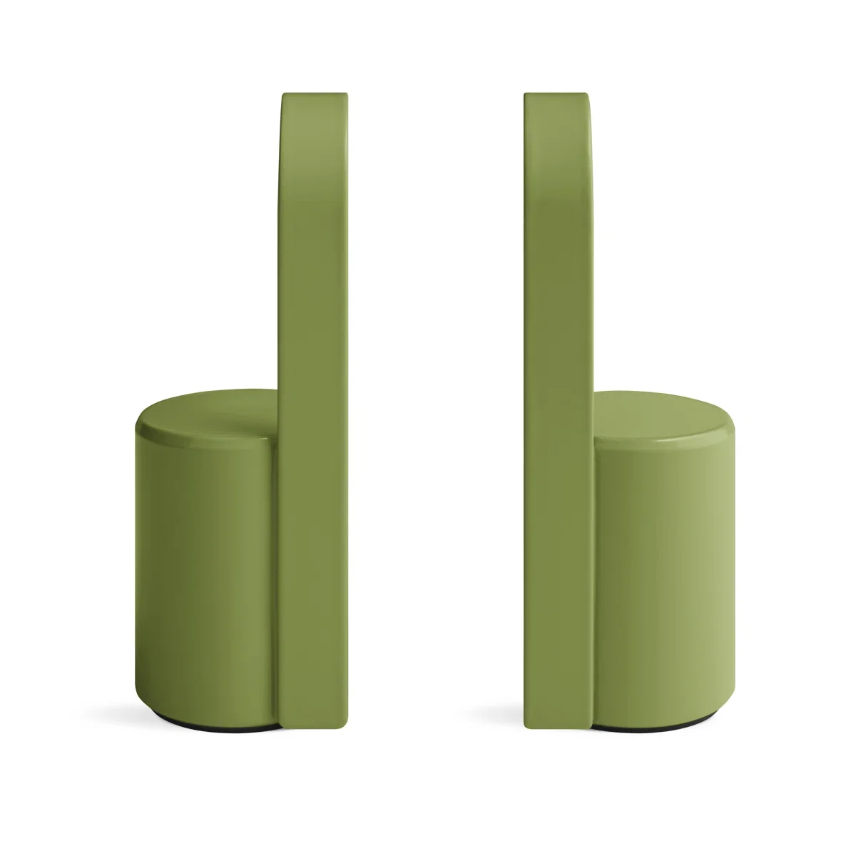 Pair of green bookends high backs and cylindrical forms