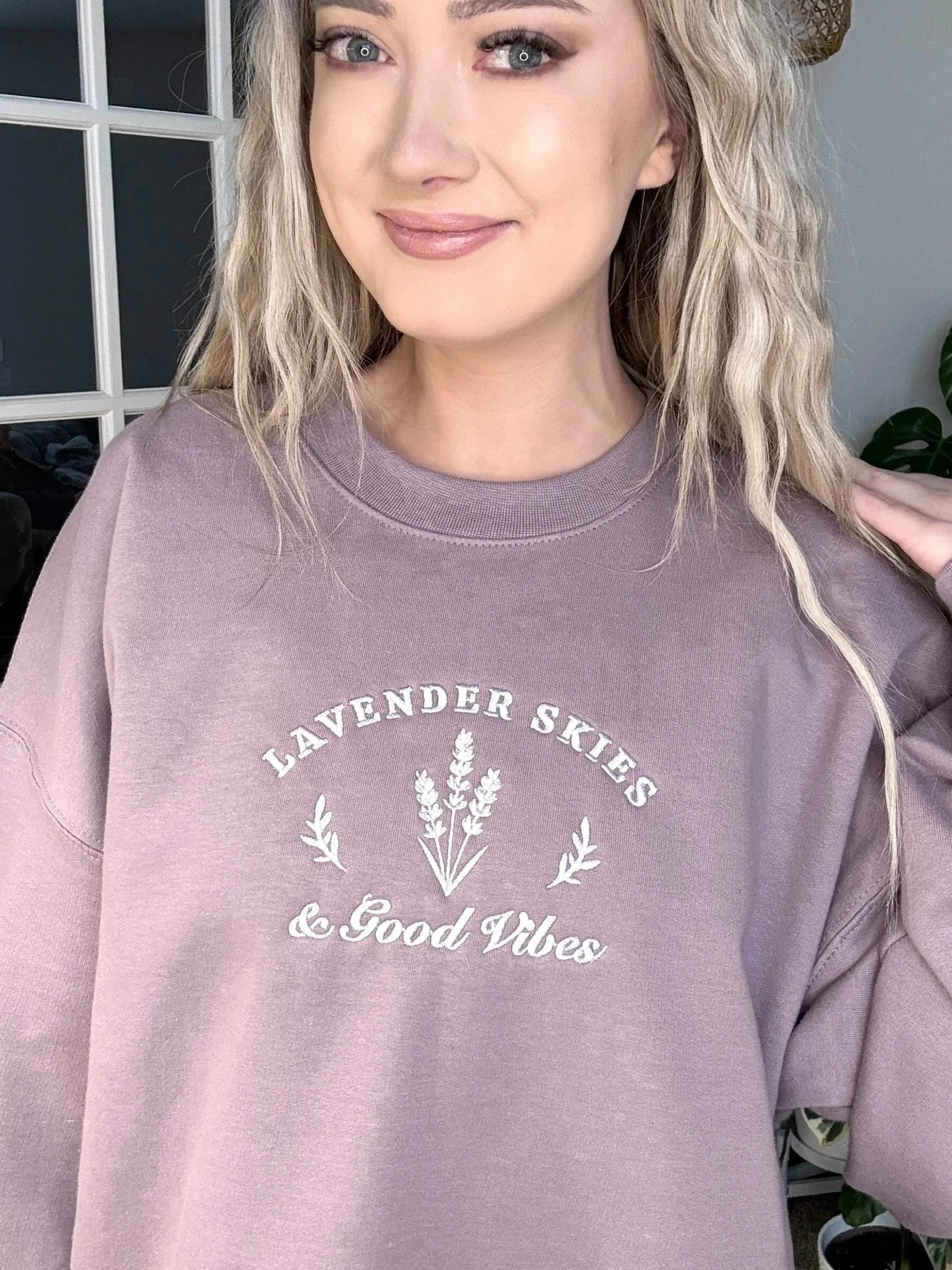Lavender Skies Embroidered Crewneck Sweatshirt