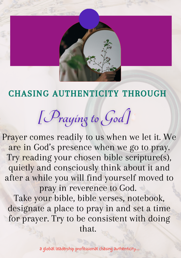 Inspirational prayer guide with purple and teal design, featuring a small tree inside an oval frame, emphasizing the importance of prayer and being in God's presence.