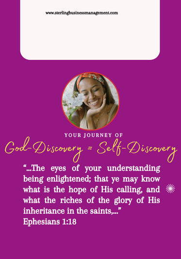 A promotional flyer with a purple background, featuring a smiling woman in a headband, and a quote from Ephesians 1:18 about understanding, hope, and glory.