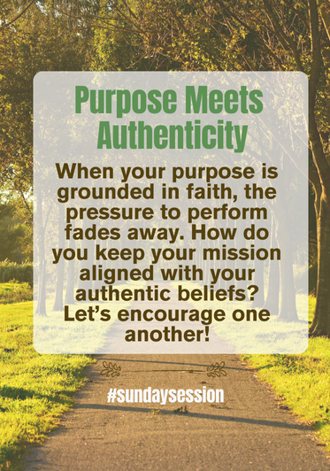 A motivational message about purpose and authenticity set against a park pathway with trees and sunlight.