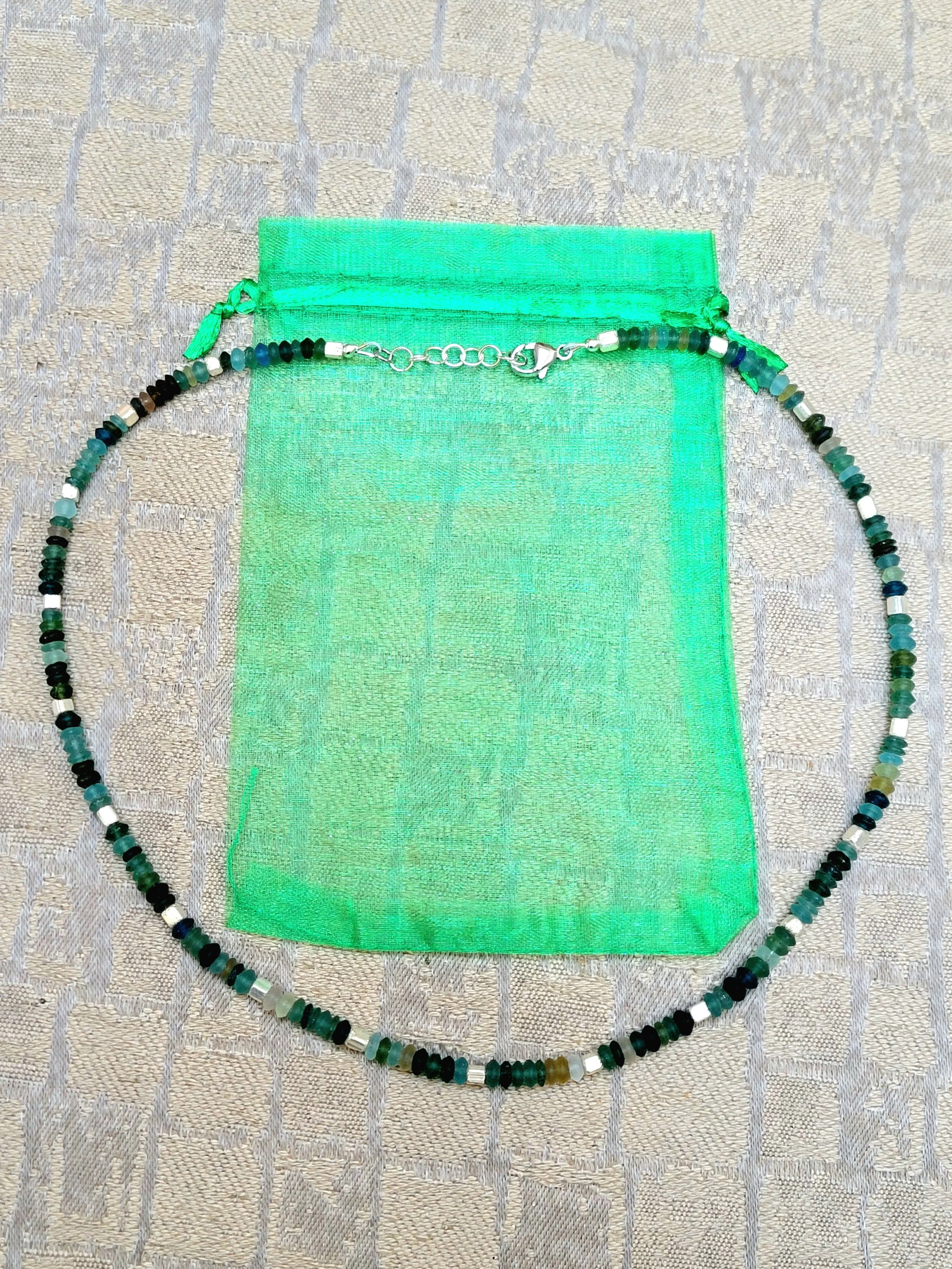 Roman Glass Beads and Czech Glass Silver Beads Necklace