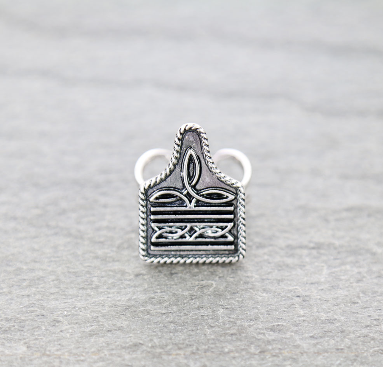 Western Boot Stitch Ear Tag Cuff Ring