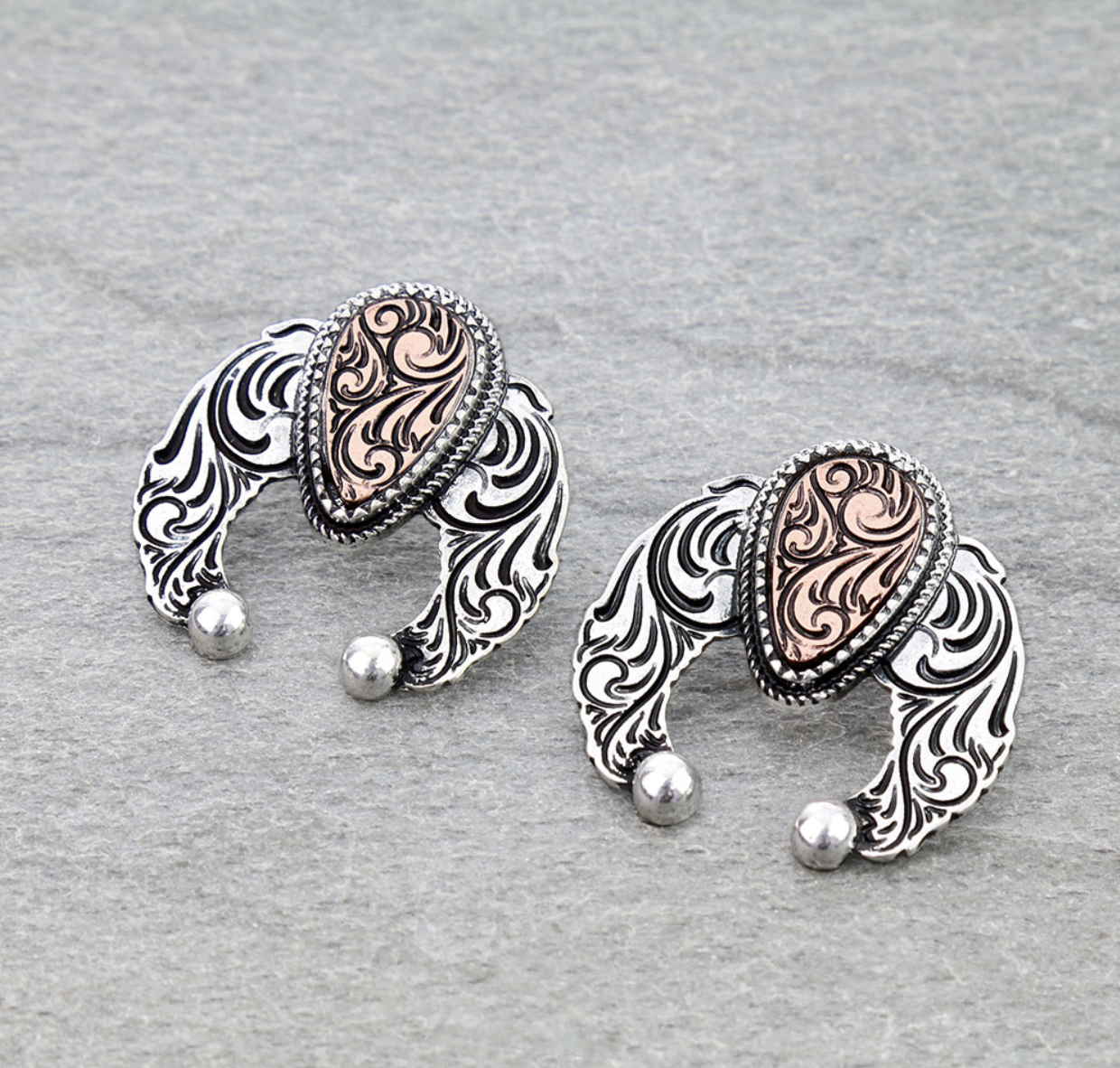 Western Squash Blossom Etched Stud Earrings