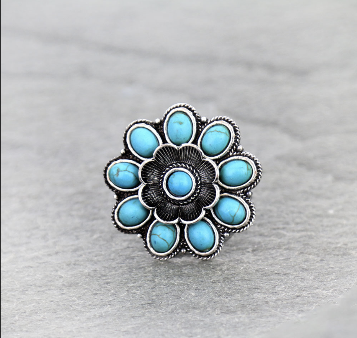Western Flower Concho Stone Cuff Ring - Turquoise